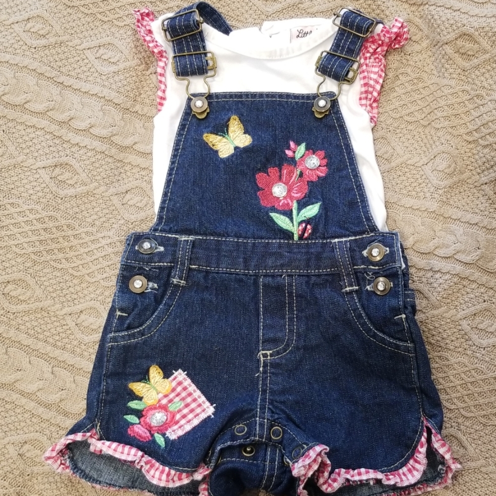 Infant 12M Little Lass overall/ shirt set